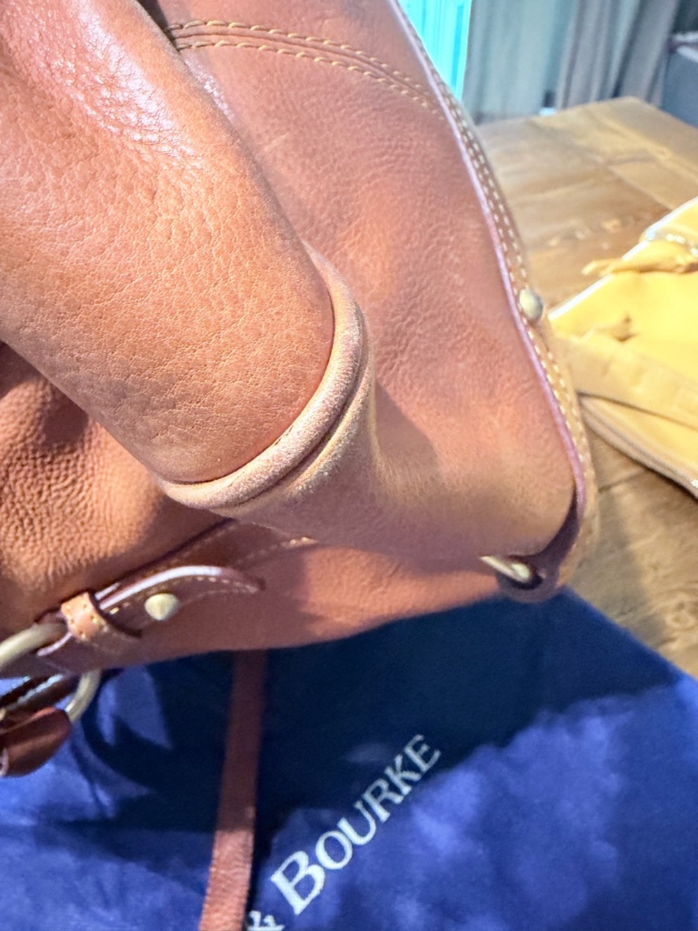 Dooney & Bourke Cognac Leather Shoulder Bag with Braided Handles LARGE - Picture 6 of 12
